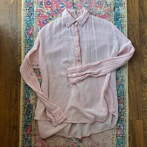 HONEST COTTON Women’s Light Blush Pink Textured 100% Cotton Long-Sleeve Shirt